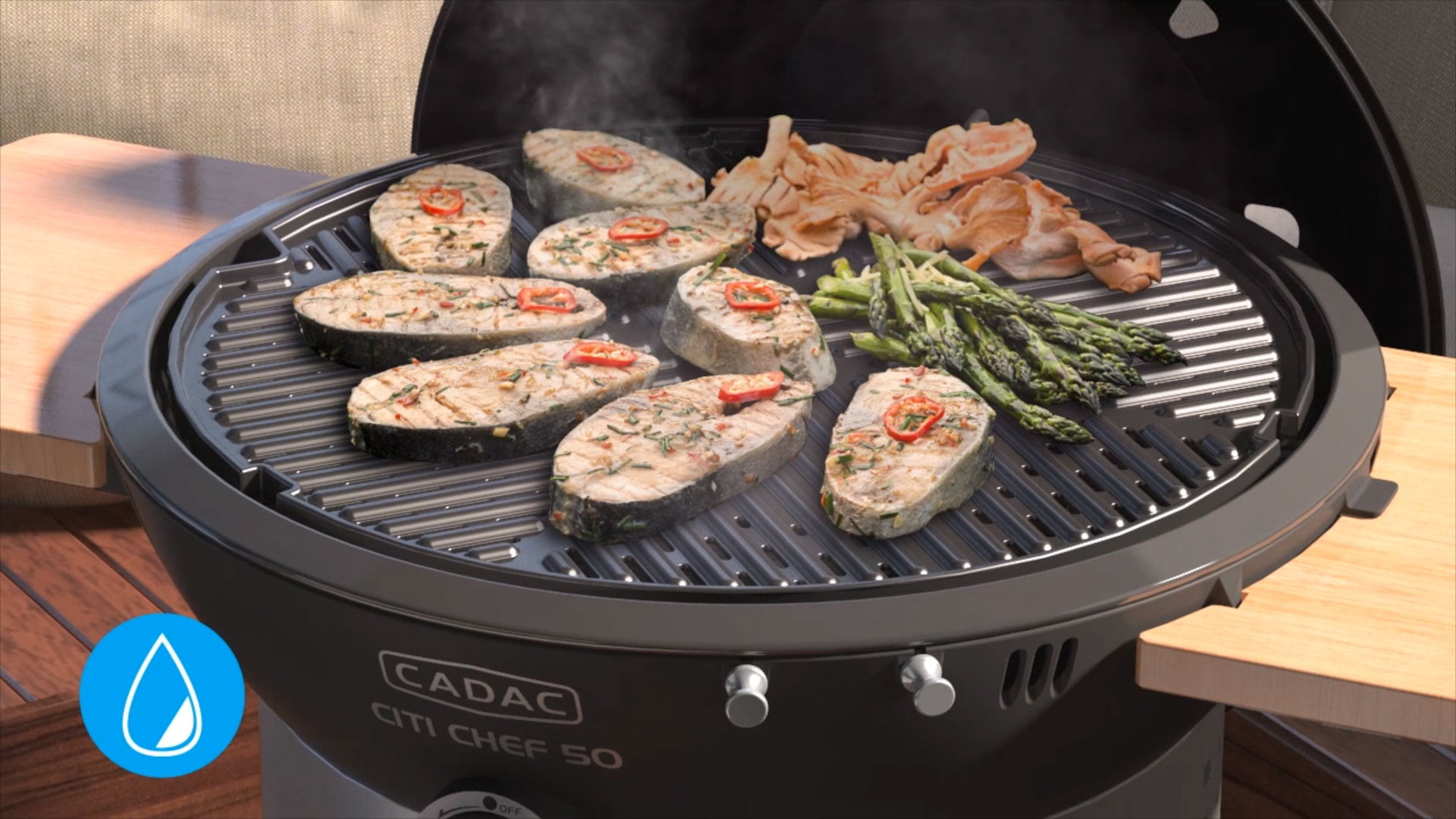 Food on the grill from the Cadac Citi Chef 50 animated video