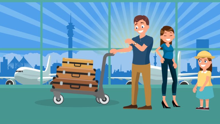 Family from the Orda App Animation standing at the airport