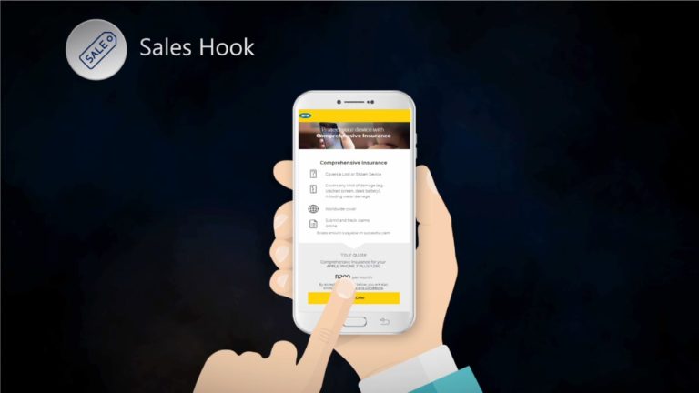 2D Illustrated hand tapping a phone from animated video of CellSure