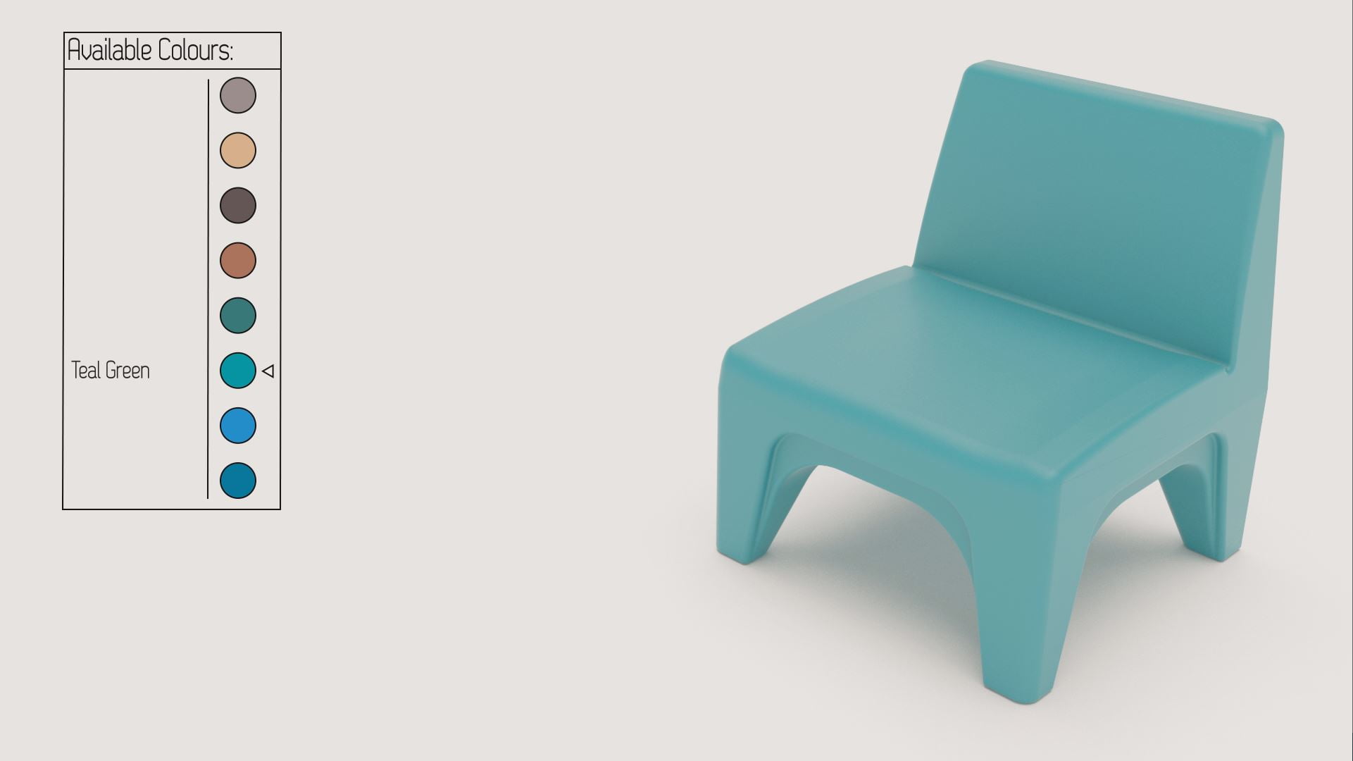 3D Rendering of Cranium chair showcasing the colour customisation options