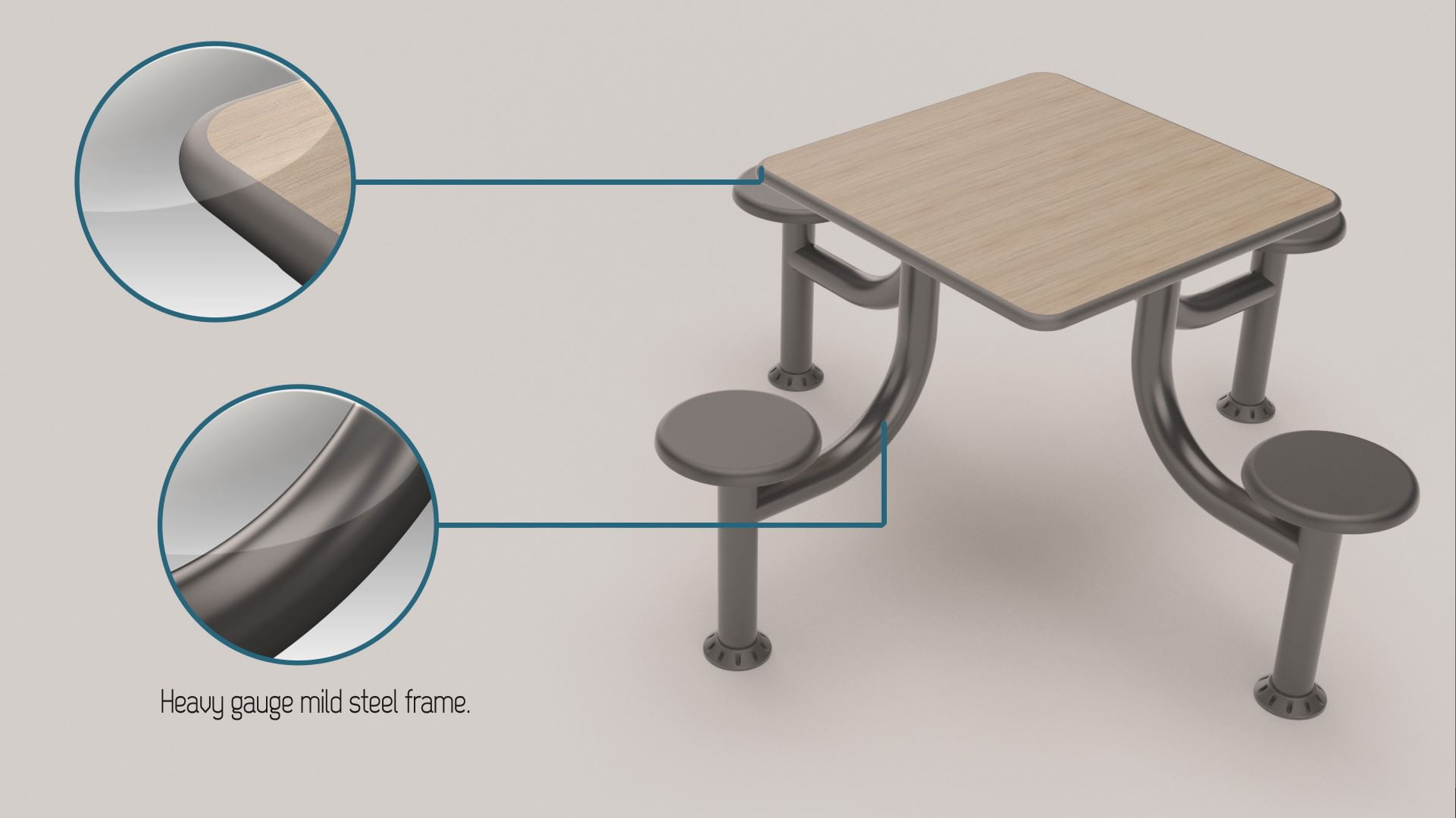 3D Rendering of a steel 4 seater square cranium table