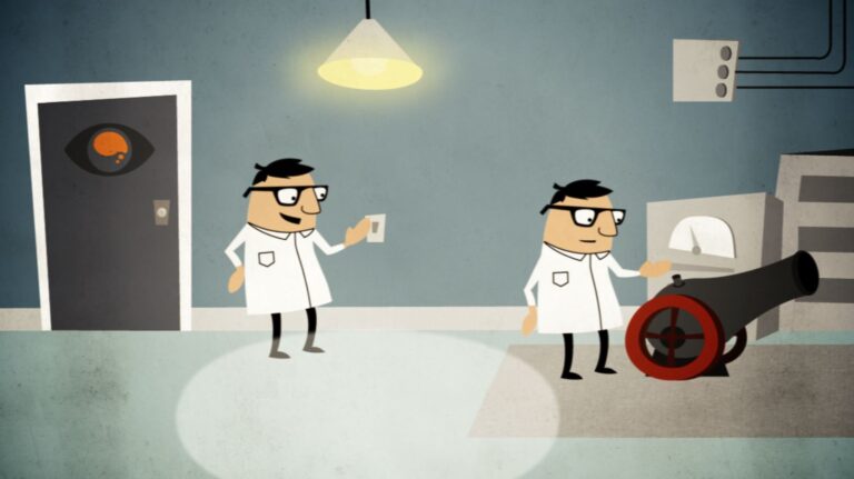 Visually Thinking scientists experimenting in a room