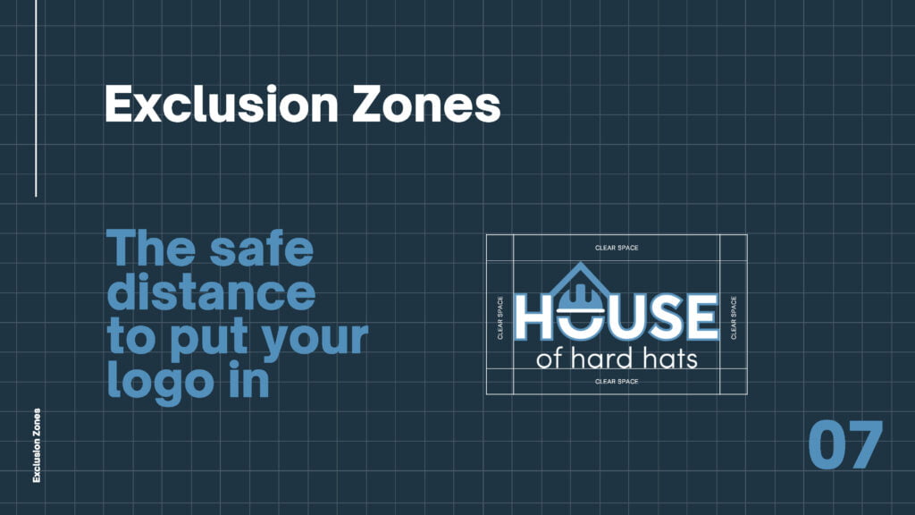 House of Hard Hats company branding guidelines showing the exclusion zones of the logo